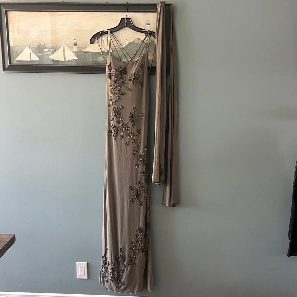 SUE WONG Vintage Nocturne Beaded Gown and scarf wrap - Picture 3 of 17